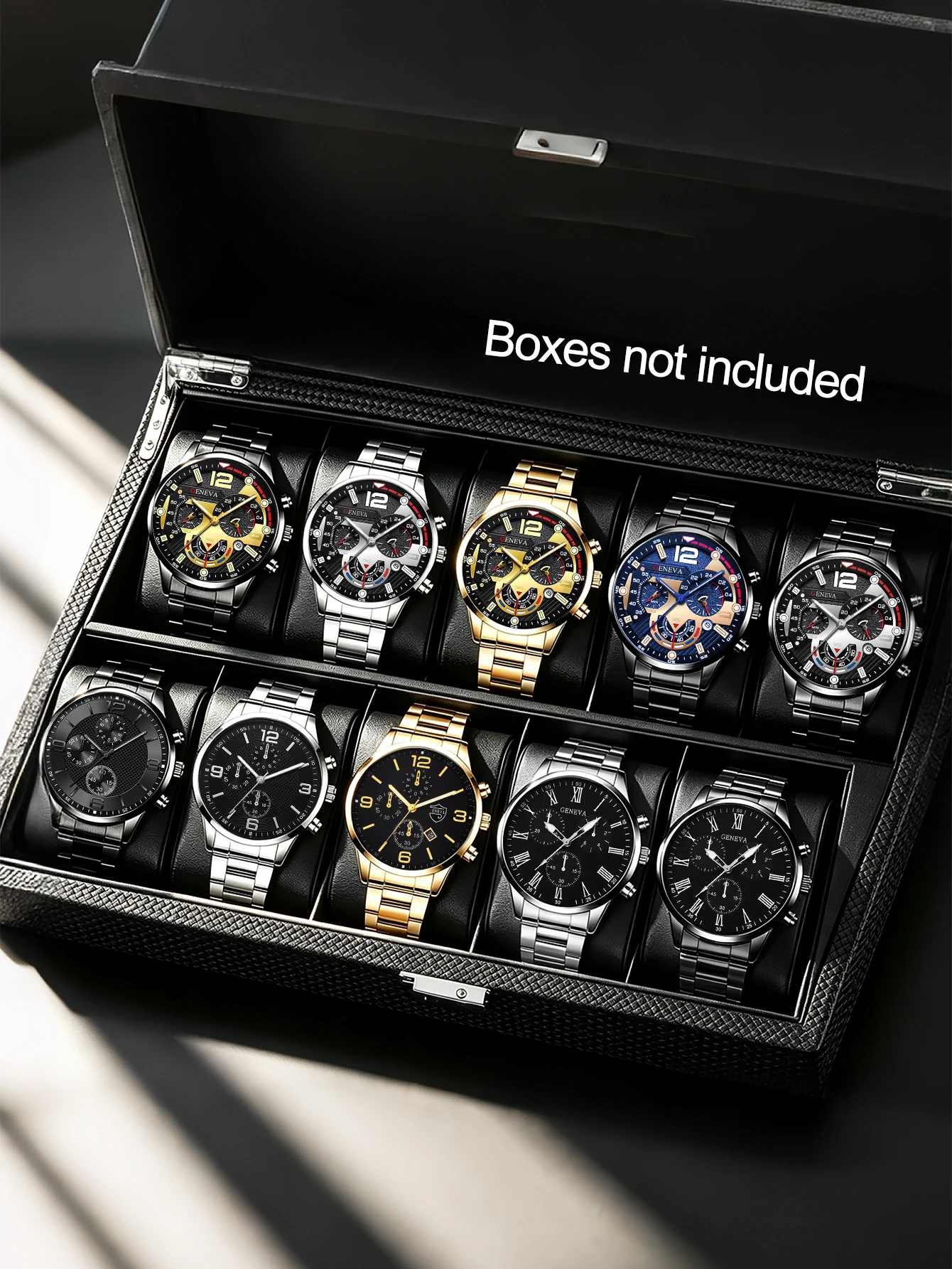 10-piece business men's watch set, stainless steel, suitable for daily wear, Father's Day gift