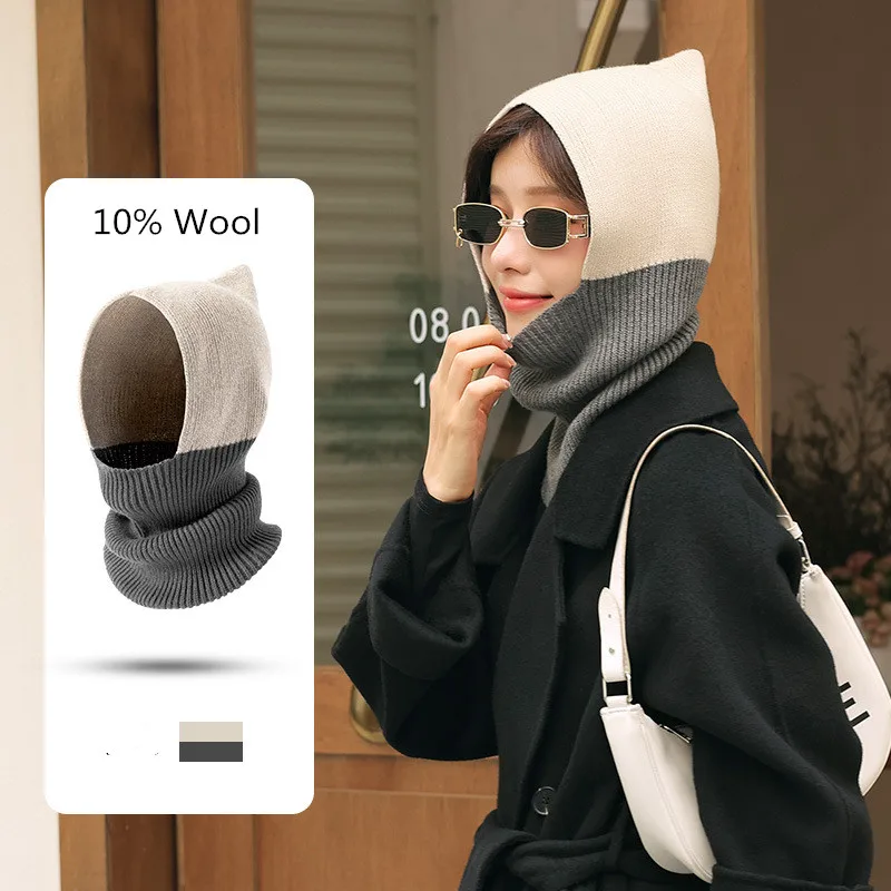 Winter Women Knitted Cotton Cap Scarf High quality Warm Scarves Outdoor Unisex Muffler  Solid Ring hats Snood Hat Collar Bufanda