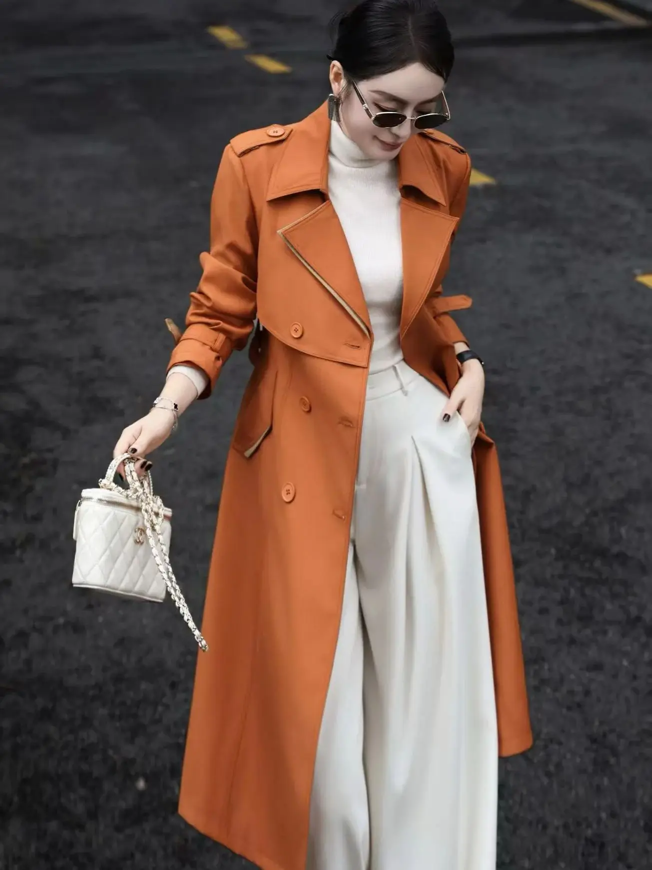 Autumn women's casual solid color british-style trench