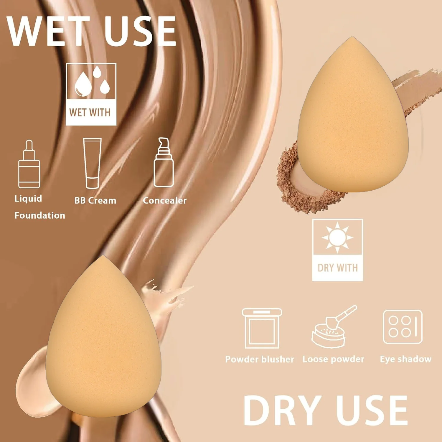 Conjunto de pincéis de maquiagem de mármore, 5 peças com 3 esponjas, ferramentas cosméticas para base em pó, delineador, kit de beleza para festa de casamento