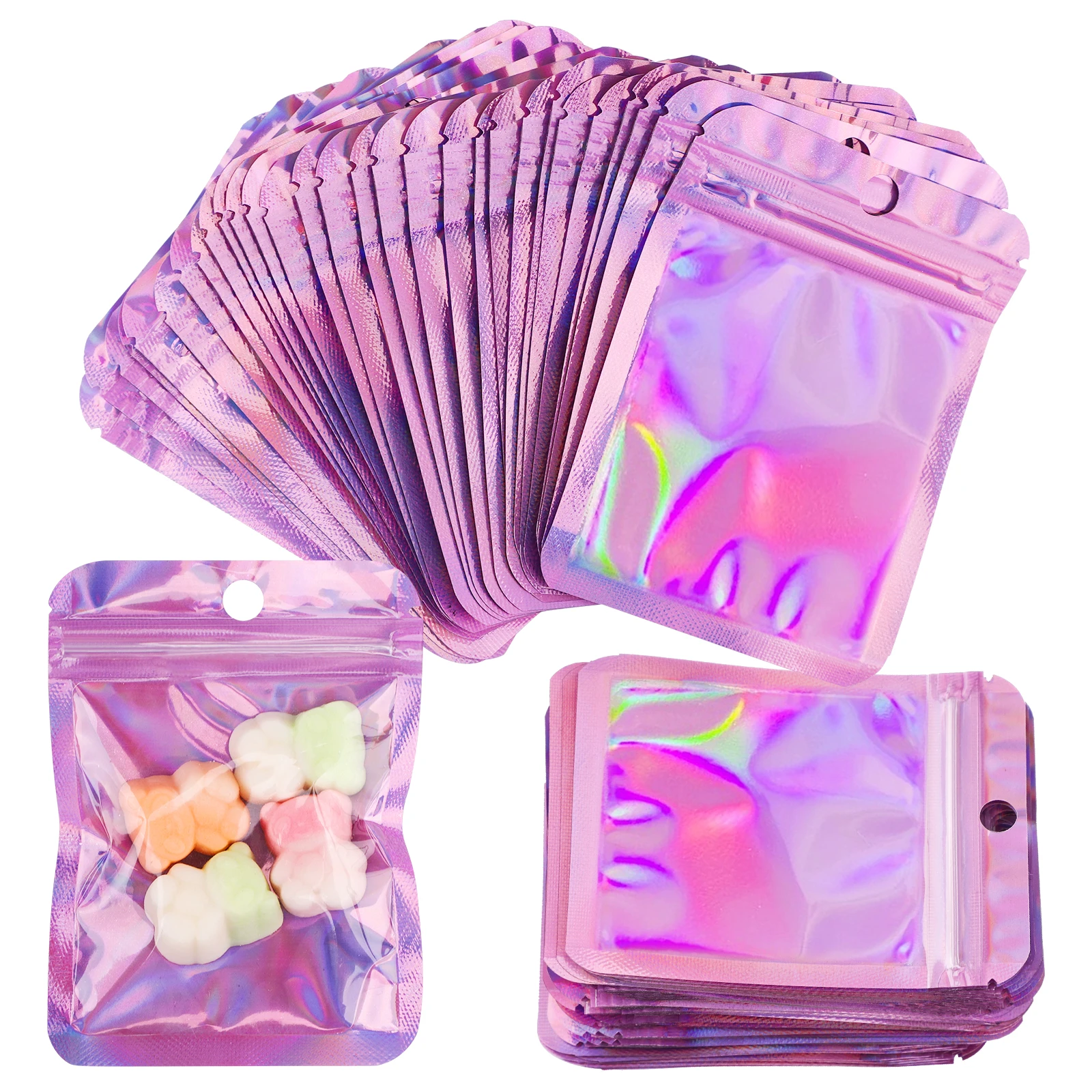 Laser blue Pink Ziplock bag 1 pack 100pcs Mylar foil ziplock bags Resealable packaging bag deodorant food storage bag