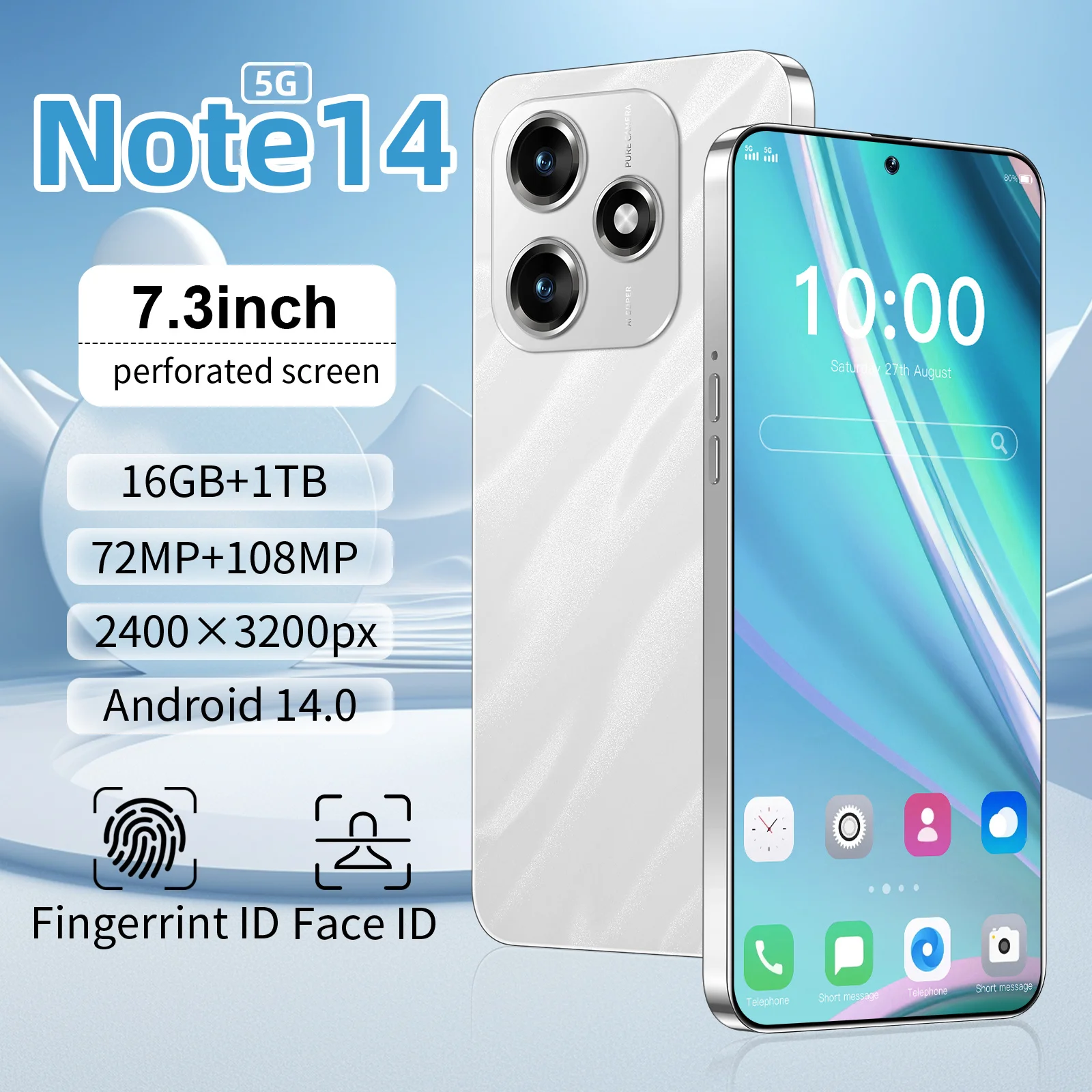 

2025 HOT Note14 7.3HD Global Edition, оригинальная смарт-карта с двойной картой, аккумулятор 7800 мАч, функция распознавания лиц