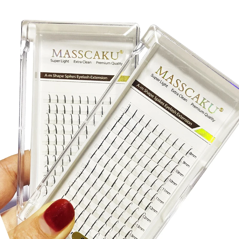 MASSCAKU 12Rows A/M Shape Spikes Eyelash Extensions Natural Single Cluster Lashes Soft Wispy Spike Volume False Eyelashes