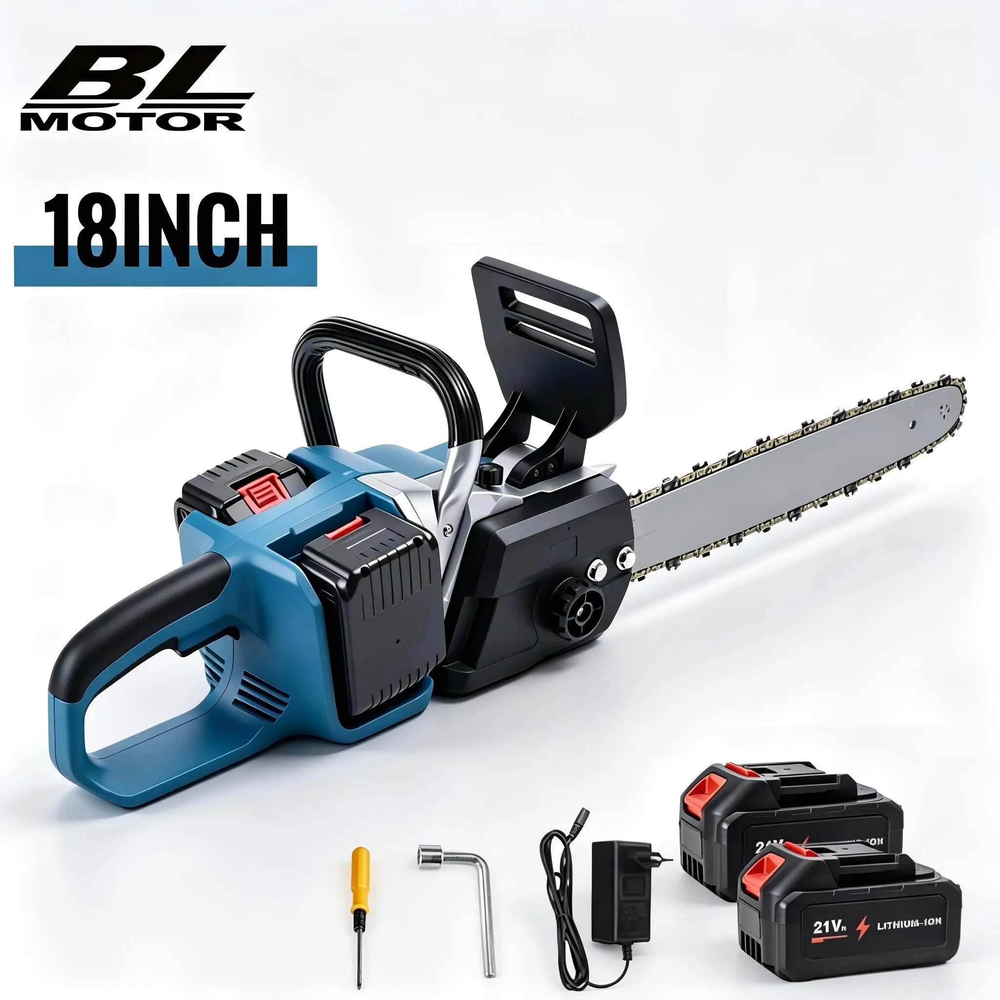 2000W Bürstenlose 18-Zoll-Elektrokettensäge Kabellose Trimmer-Holzbearbeitungsmaschine Handgeführtes Garten-Schneidegerät