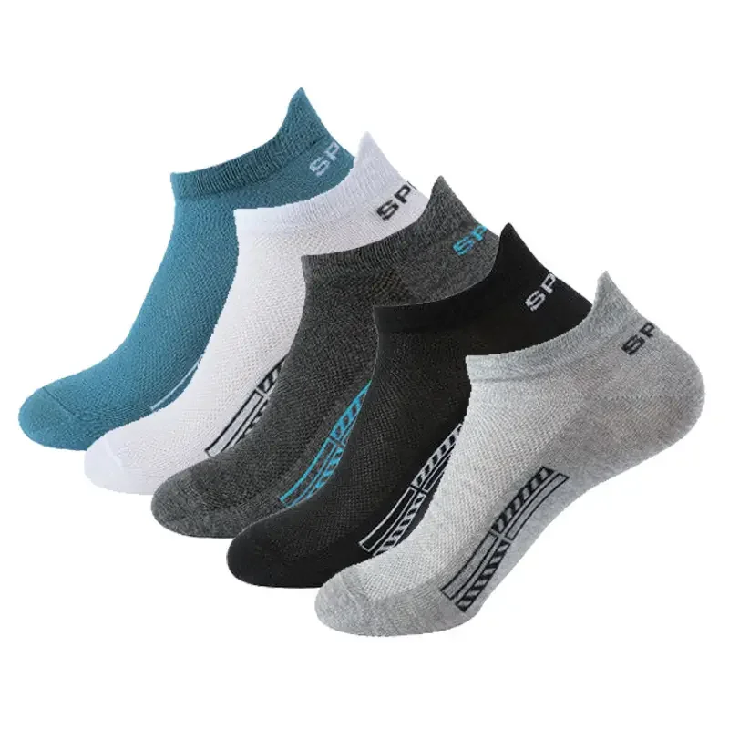 5Pairs Organic Cotton Men Socks Ankle Breathable Mesh Sports Sock Casual Athletic Summer Thin Short Sokken Plus Size EU40-46