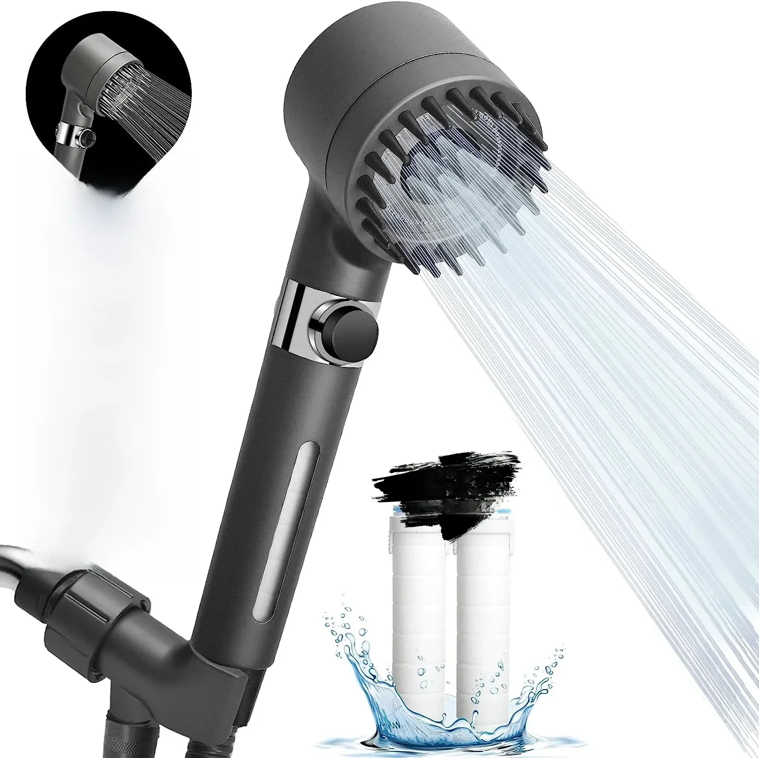 Pommeau de douche noir, haute pression, 3 Modes, support de filtre Boost réglable avec tuyau pour ensembles d'accessoires de salle de bains, nouvelle collection