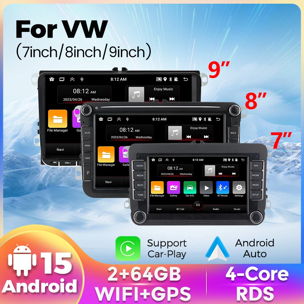 

Android 15 Car Radio 2G+64G 4Core Carplay For VW Volkswagen Skoda Octavia Golf 5 6 Touran Passat B6 Polo Jetta Multimedia Player