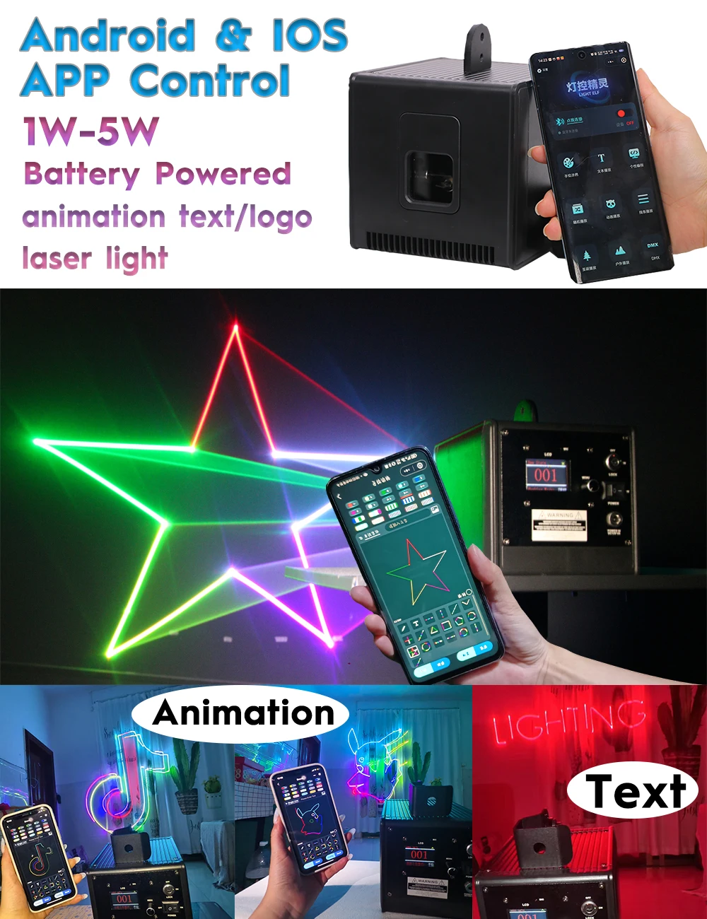 Professional RGB Scanner Bluetooth App DMX Control ILDA Suitable for DJ Disco Family Party Wedding Dance Stage Light