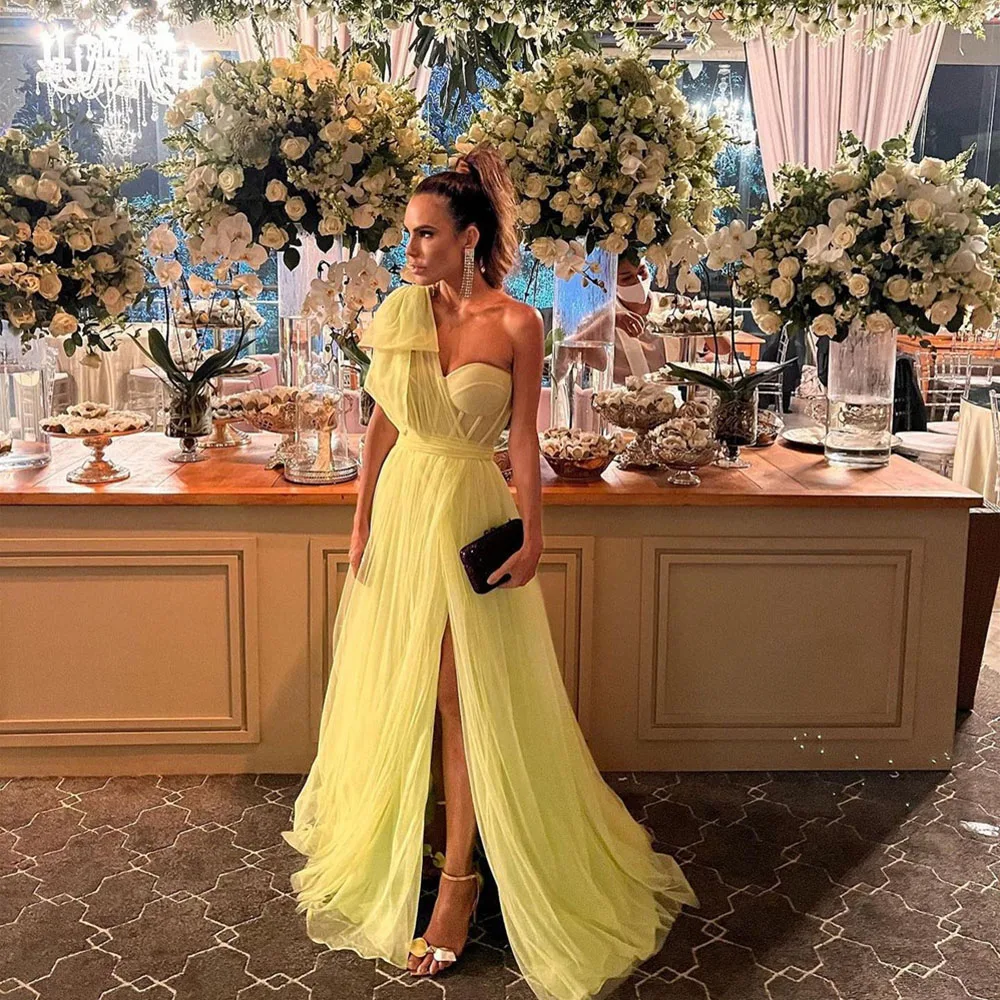 Customized One-Shoulder A-line Prom Gown Modern Side High Slit Solid Color Backless Elegant Evening Party Dresses فساتين للحفلات