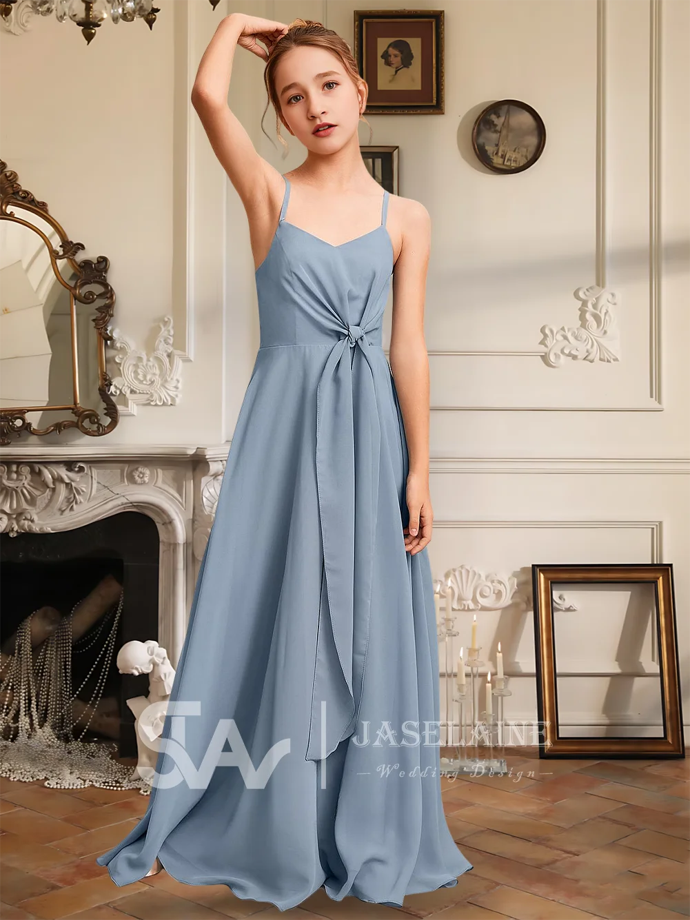 Элегантное шифоновое платье трапециевидной формы с v-образным вырезом длиной до пола, платье для подружек невесты, платье с цветочным узором для девочек, вечерние, свадебные, торжественные, вечерние