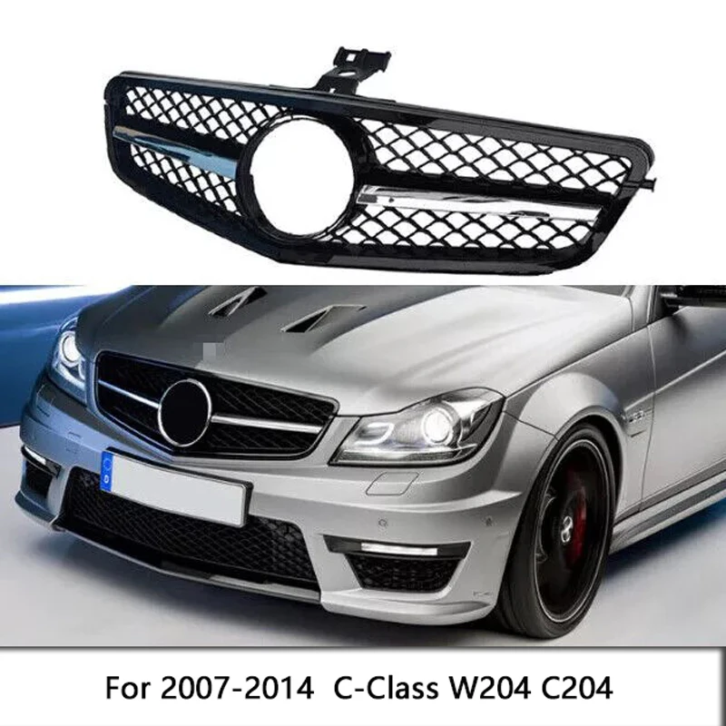Frontstoßstangengrill, Kühlergrill für die Motorhaube, kompatibel mit C-Klasse W204 C204 2007-2014, ersetzt den mittleren Grill der Frontstoßstange