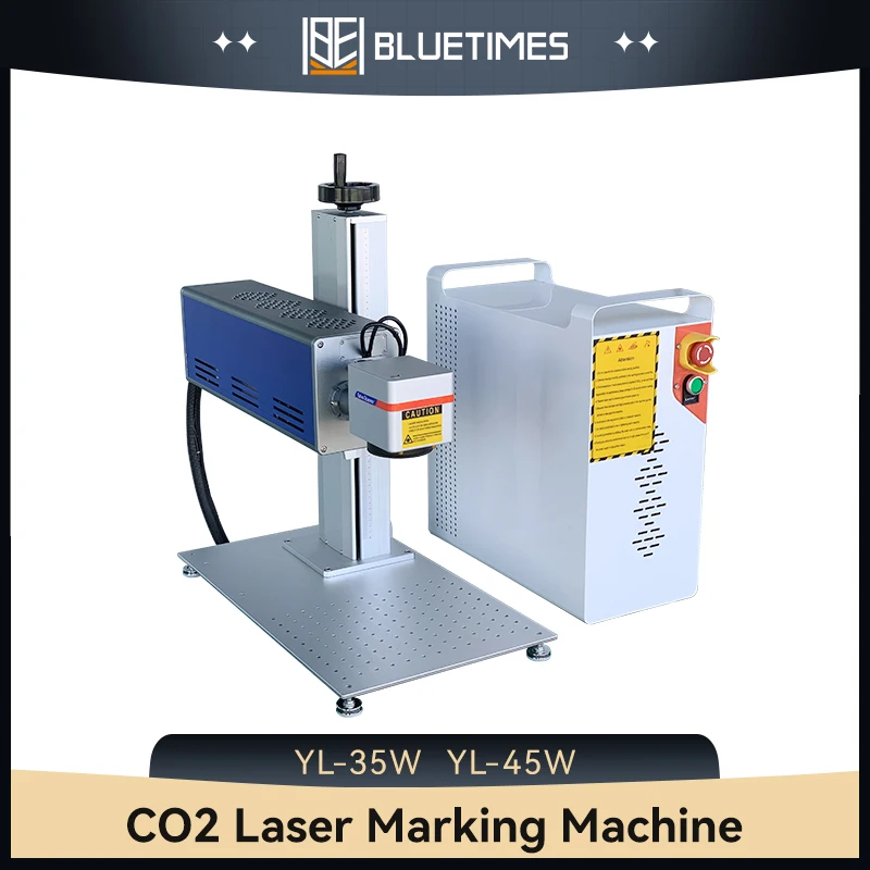 Bluetimes Air Cooling RF CO2 Laser Marking Machine Yongli Laser Source 35W 45W For Wood Plastic