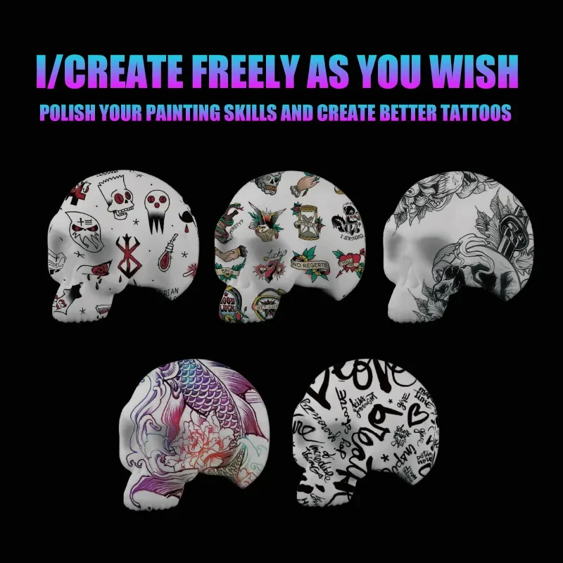 Skull Practice Leather Head 3D Rubber/ABS Plastic Skull Practice Skin For Tattoo Artists and Beginners Doing Practise
