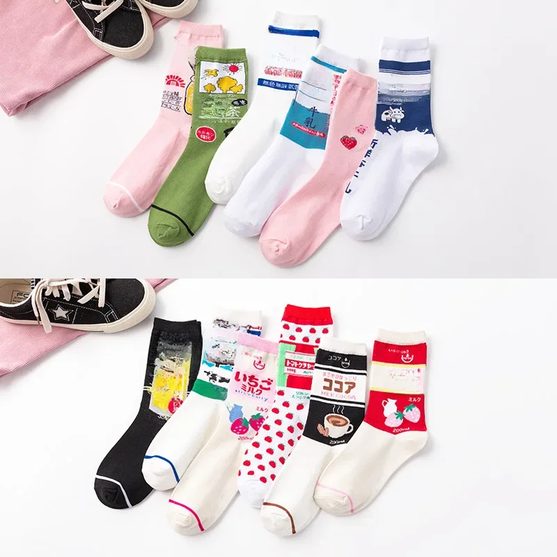 Moda Streetwear Hip Hop kobiety Kawaii skarpetki bawełniane japoński koreański styl sok kreskówkowy śmieszne różowe skarpetki dla kobiet 421 — zdjęcie 2