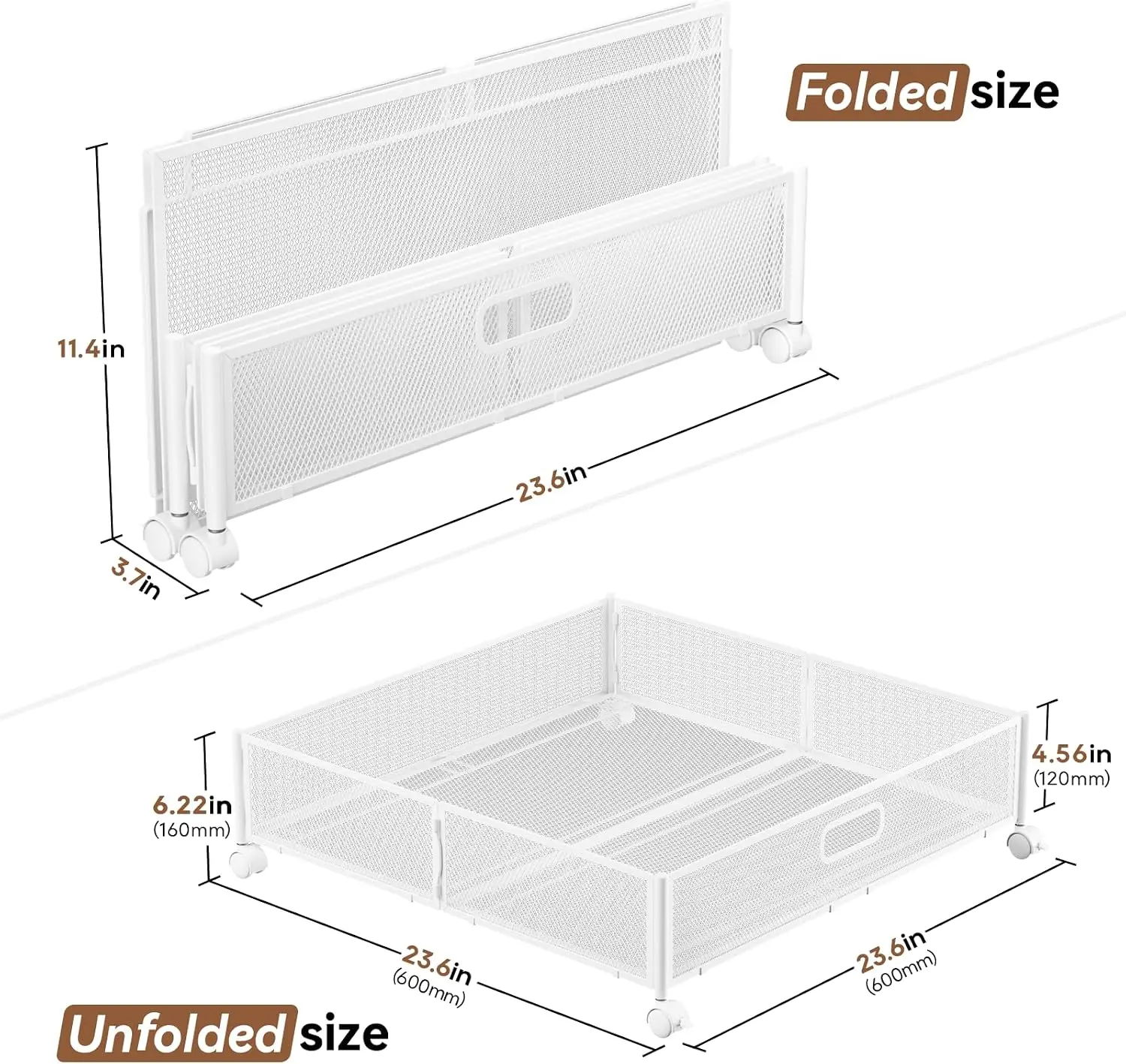 Under Bed Storage With Wheels & Handle,Metal,Large,4 Pack,White Tool-Free Assembly,Glide Smoothly,Easy Reach,Foldable,Maxmazie Low-Profile Beds,Dorm,Keep Seasonal Clothes,Shoes,Sockes Fresh