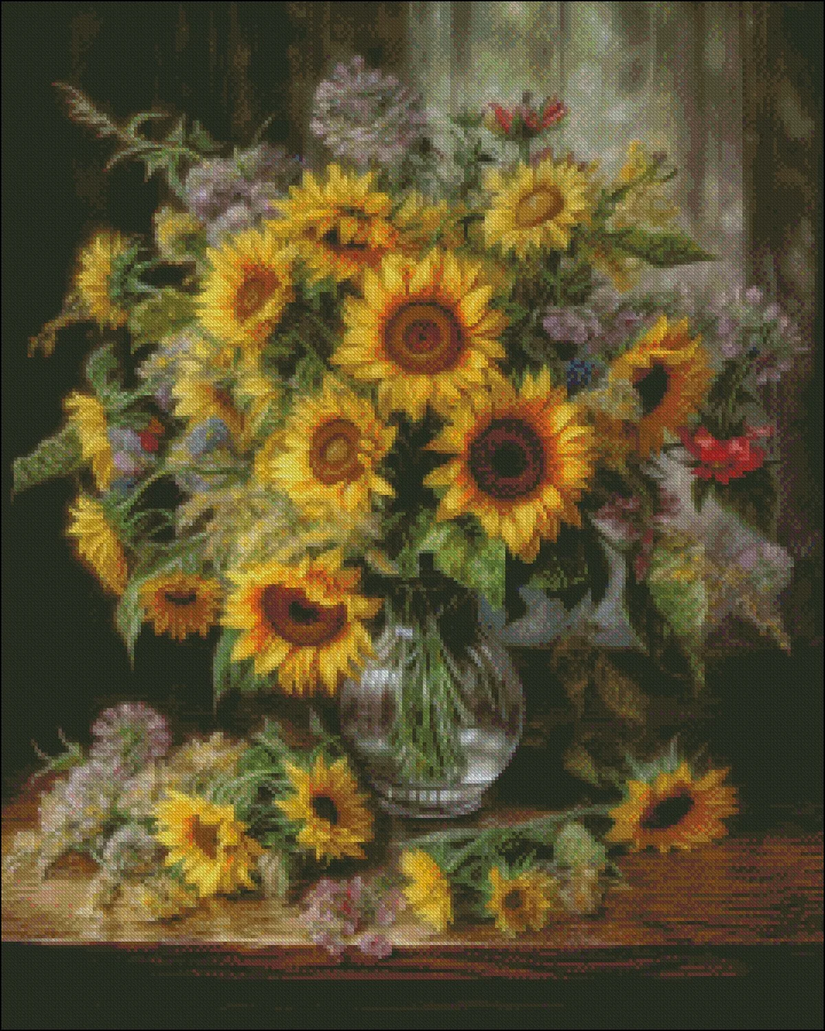 Sunflowers Bouquet in a Vase - Counted Cross Stitch Kits - DIY Handmade Needlework Embroidery 14 ct Cross Stitch Sets DMC Color