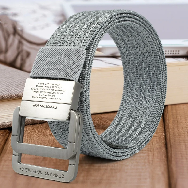 

New Men's Belt with Square Metal Button-down Nylon Canvas Belt with Double Row Design Stylish Decorative Belt for Casual Pants