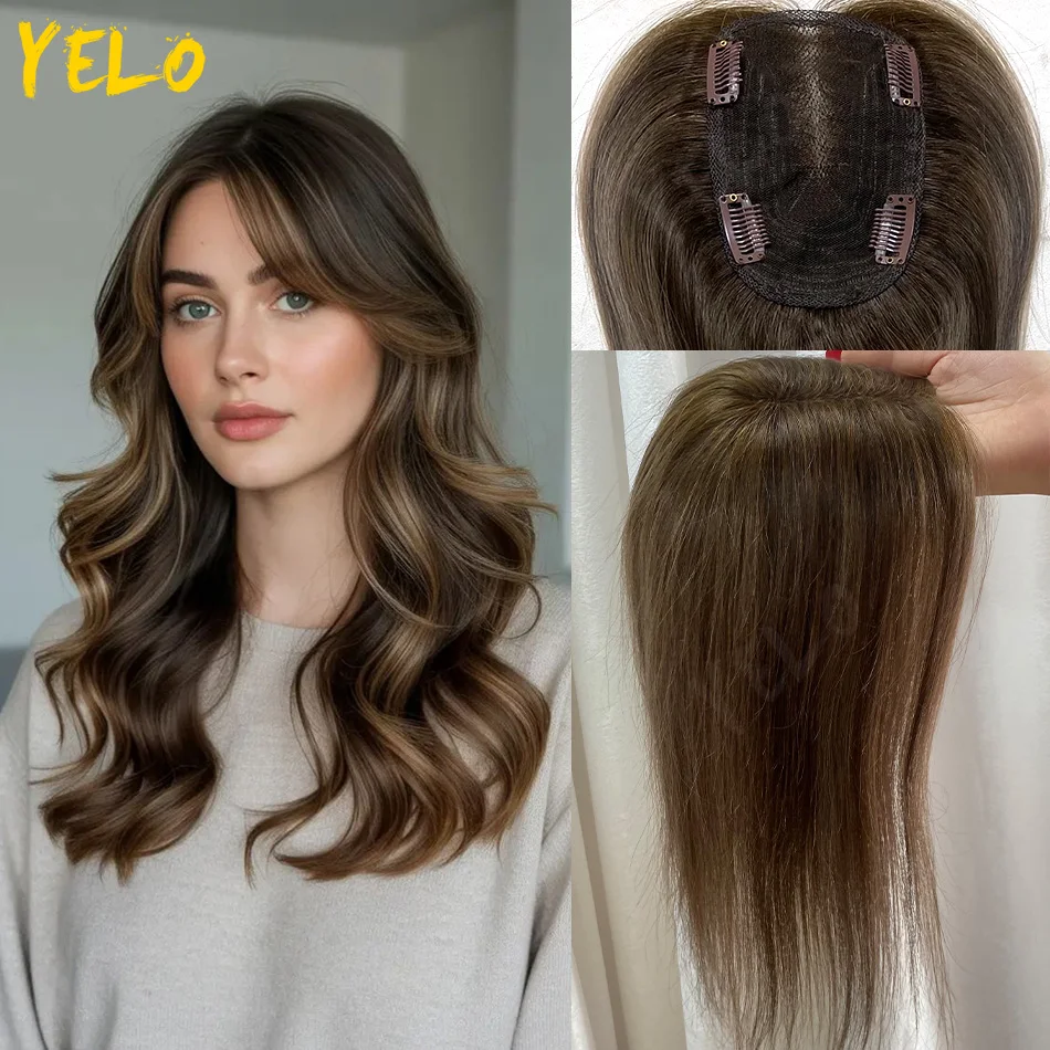 12 Inch Straight Remy Human Hair Topper 9x14 for Women Hair Loss Coverage Natural Look Hair Extension