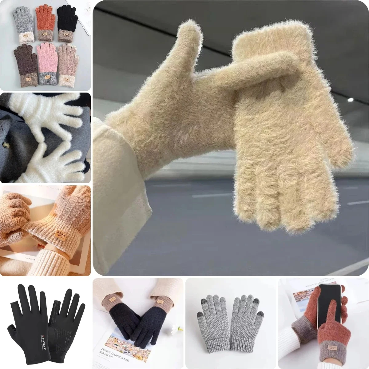 AliExpress Other Winter gloves, men's and women's universal warm gloves, finger leakage touch screen, outdoor bicycle wrist imitation cashmere