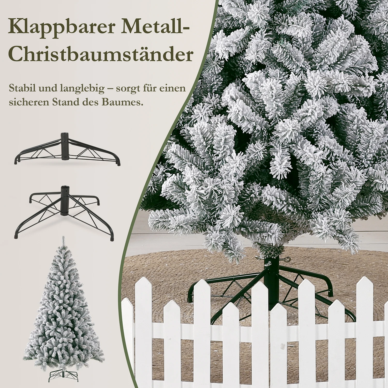 180/210 cm weißer Schnee, künstlicher Weihnachtsbaum aus PVC mit Metallständer, 1006/1298 Spitzen, faltbarer Baum und Party-Dekoration für drinnen und draußen – Detail 4