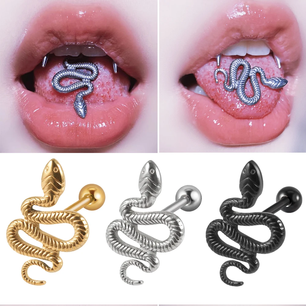 

3PCS/Lot 316L Surgical Steel Snake Tongue Barbell Rings For Women Python Tongue Piercing Body Jewelry 14g