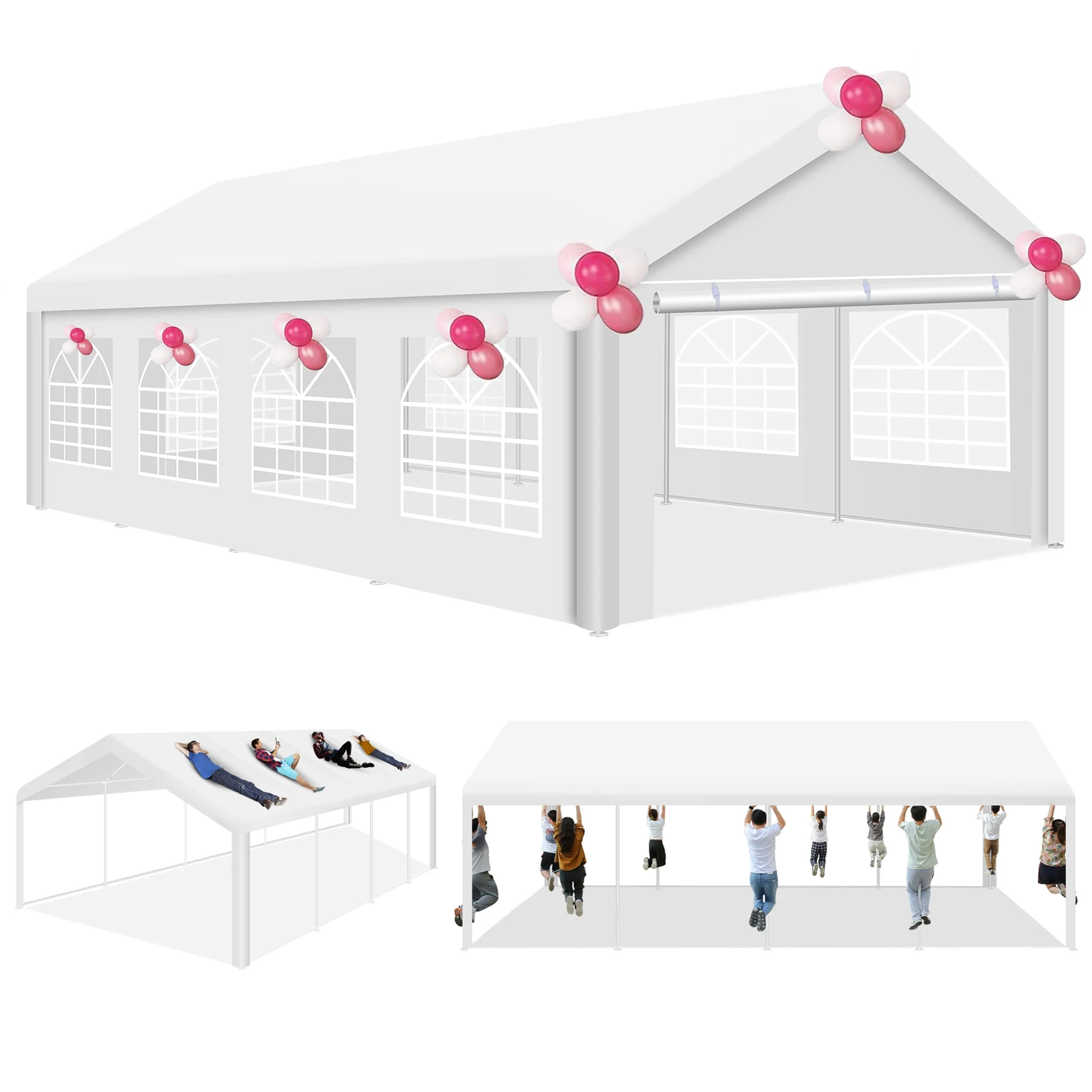 13x26ft Feesttent Zwaar uitgevoerd paviljoen tuinhuisje met verwijderbare zijwanden en ingebouwde zandzakken Bruiloftsbanket Schuur Waterdicht ﻿