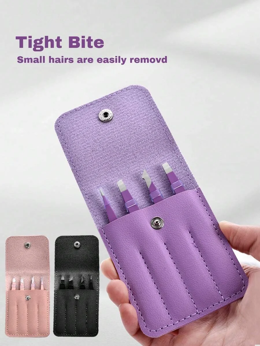 1/4 個ステンレス鋼ピンセットキット眉毛まつげピンセット収納袋付き脱毛ピンセット美容サロン & 家庭用