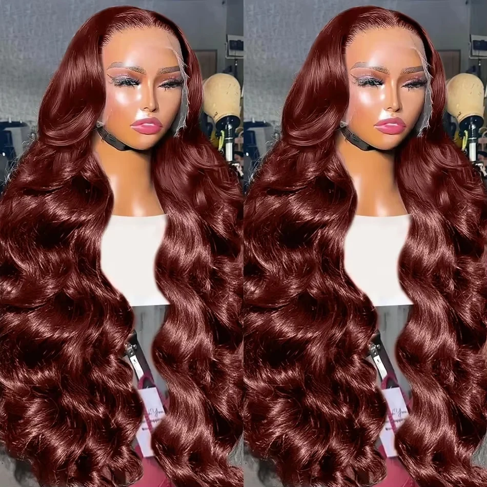 250% Reddish Brown Body Wave 13x4 HD Lace Front Wig 30 32 Inch Water Wave 13x4 Lace Frontal Human Hair Wigs For Women PrePlucked