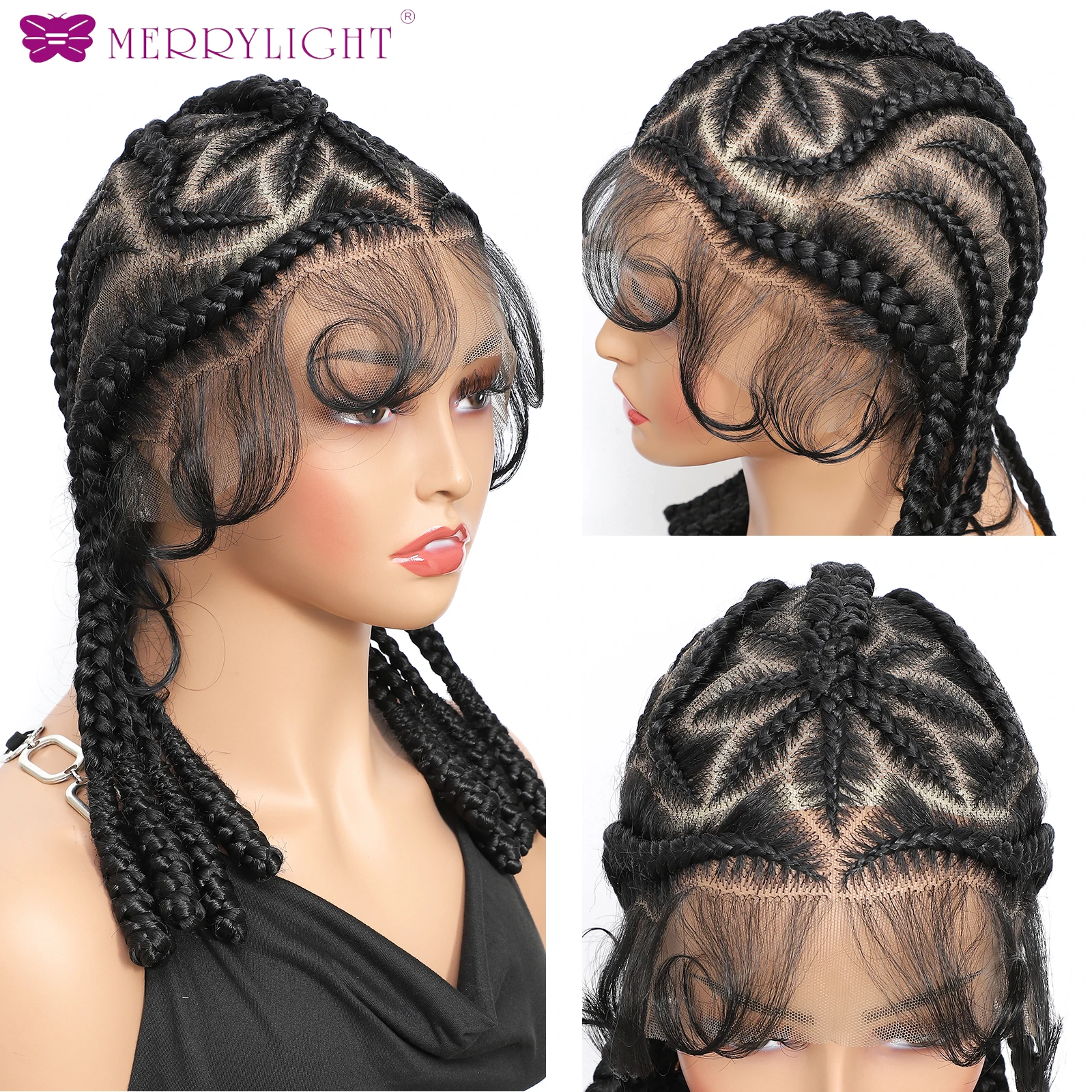 Perruque tressée Cornrow de 12 pouces, tresses frontales en dentelle sans nœuds, perruques synthétiques tressées en dentelle complète avec cheveux de bébé pour femmes noires