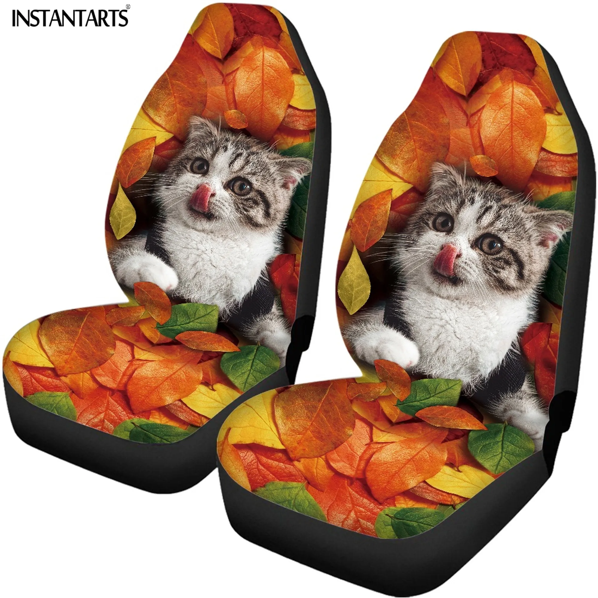 INSTANTARTS Cute Cat Pattern Car Cartoon Trim Seat Cover Popular Funny Comfort Breathable Soft Cushion Useful Vehicle Decoration