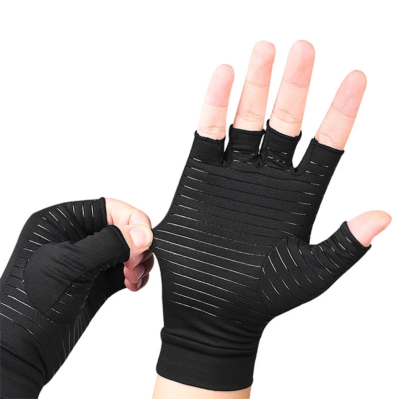 Copper Fiber Compression Gloves Joint Pain Relief Half Finger Anti-slip Therapy