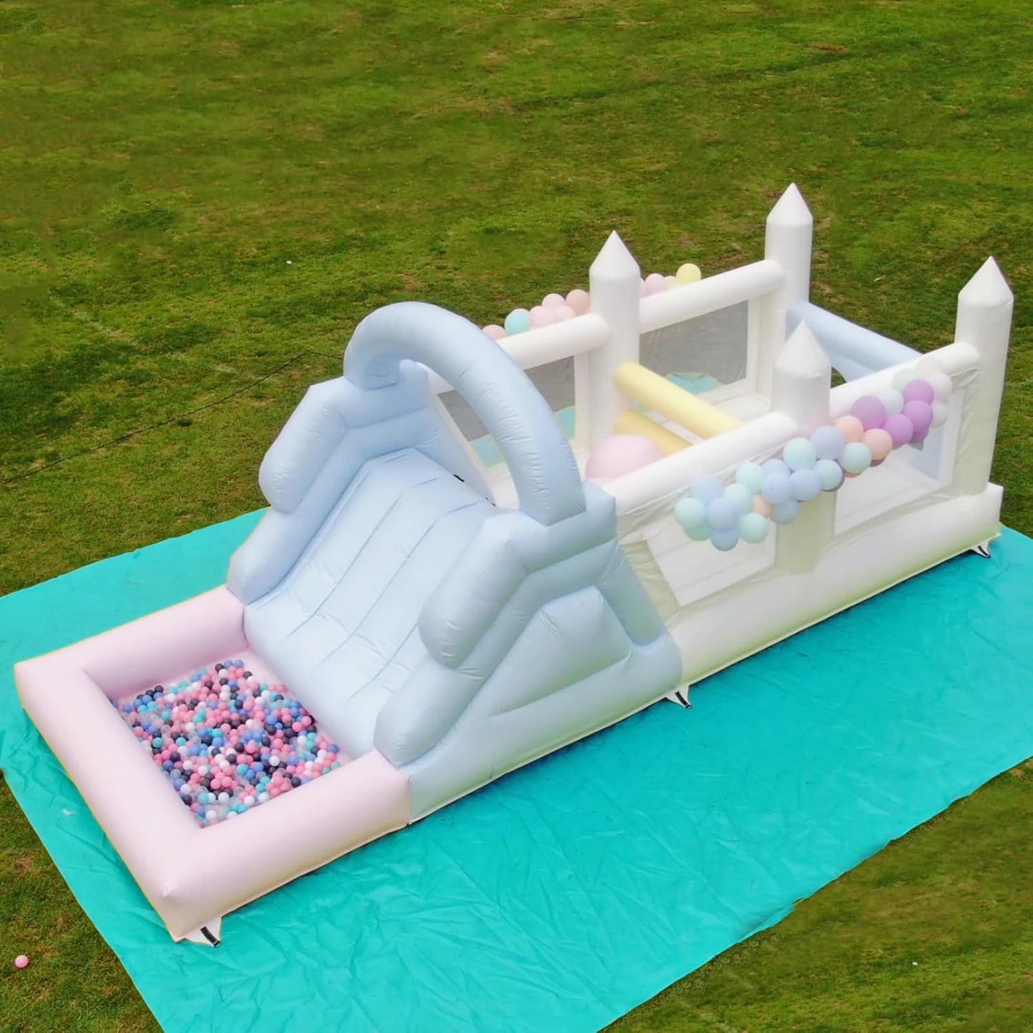 24FT Commercial Obstacle Course Bounce House 100% PVC Kid Inflatable Bounce House for Wet Dry with Pool,Slide Bounce House Party