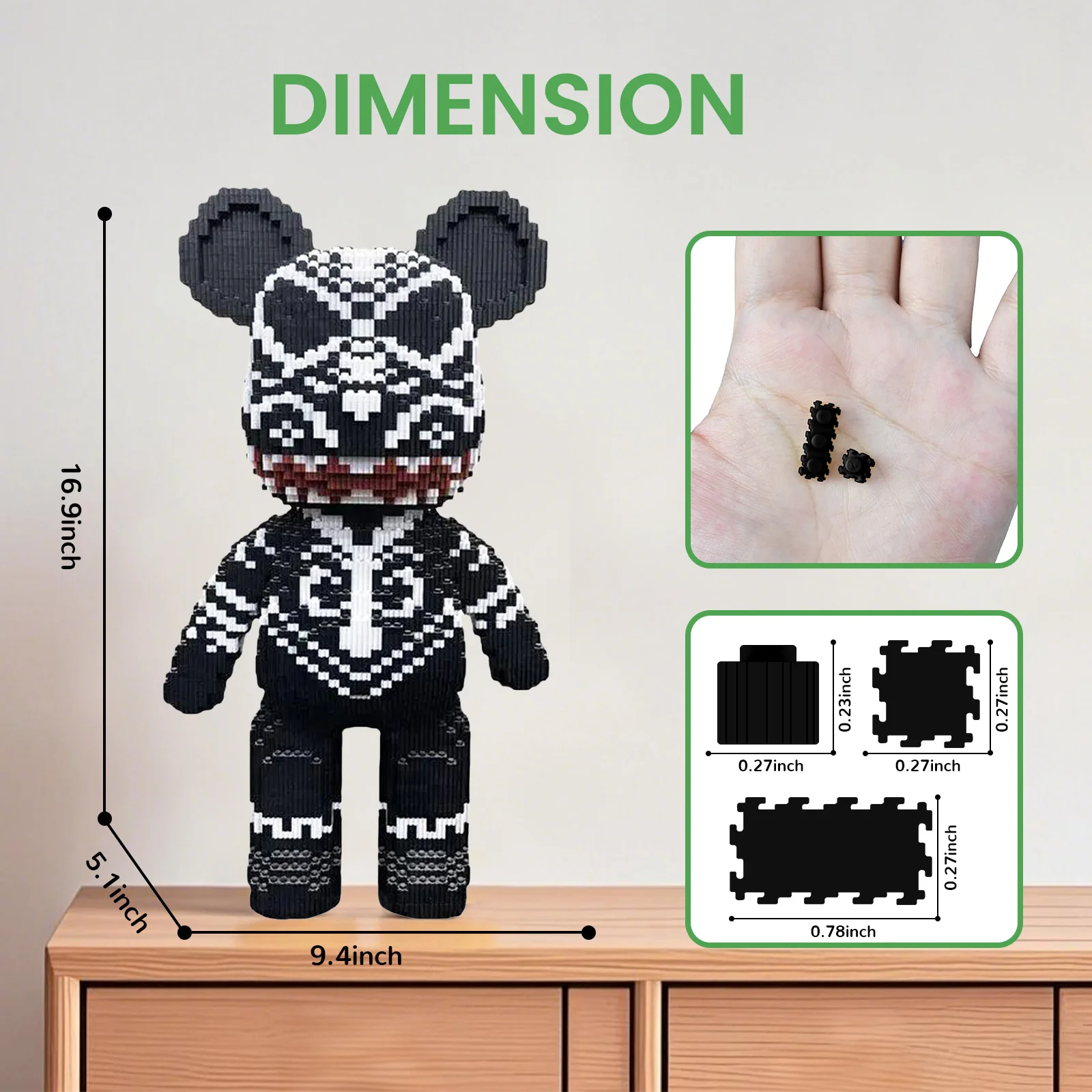 Black Totem หมีใหญ่,yaoyaoplay Building Block ของเล่น,ของขวัญวันเกิด,การศึกษา,เด็กชายหญิง Decor,Cool Interlocking Brick