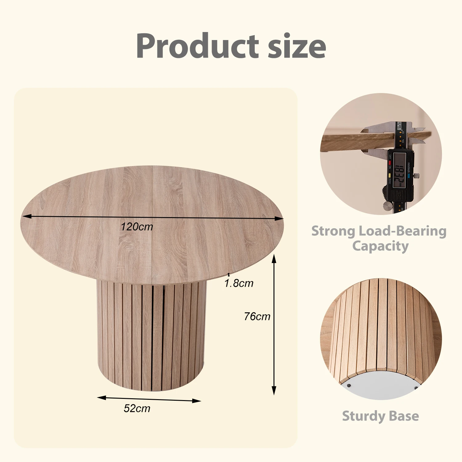 EGOONM Runder Esstisch Nordischer Tisch für 4–6 Personen, runder Esszimmertisch mit Holzsockel, Küchen-Esstisch Φ120 cm – Detail 6