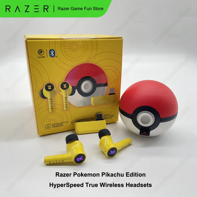 New Razer Pokemon Pikachu Edition HyperSpeed True Wireless Headsets Multi-Platform Bluetooth 5.2 and 2.4 GHz Wireless Earbuds