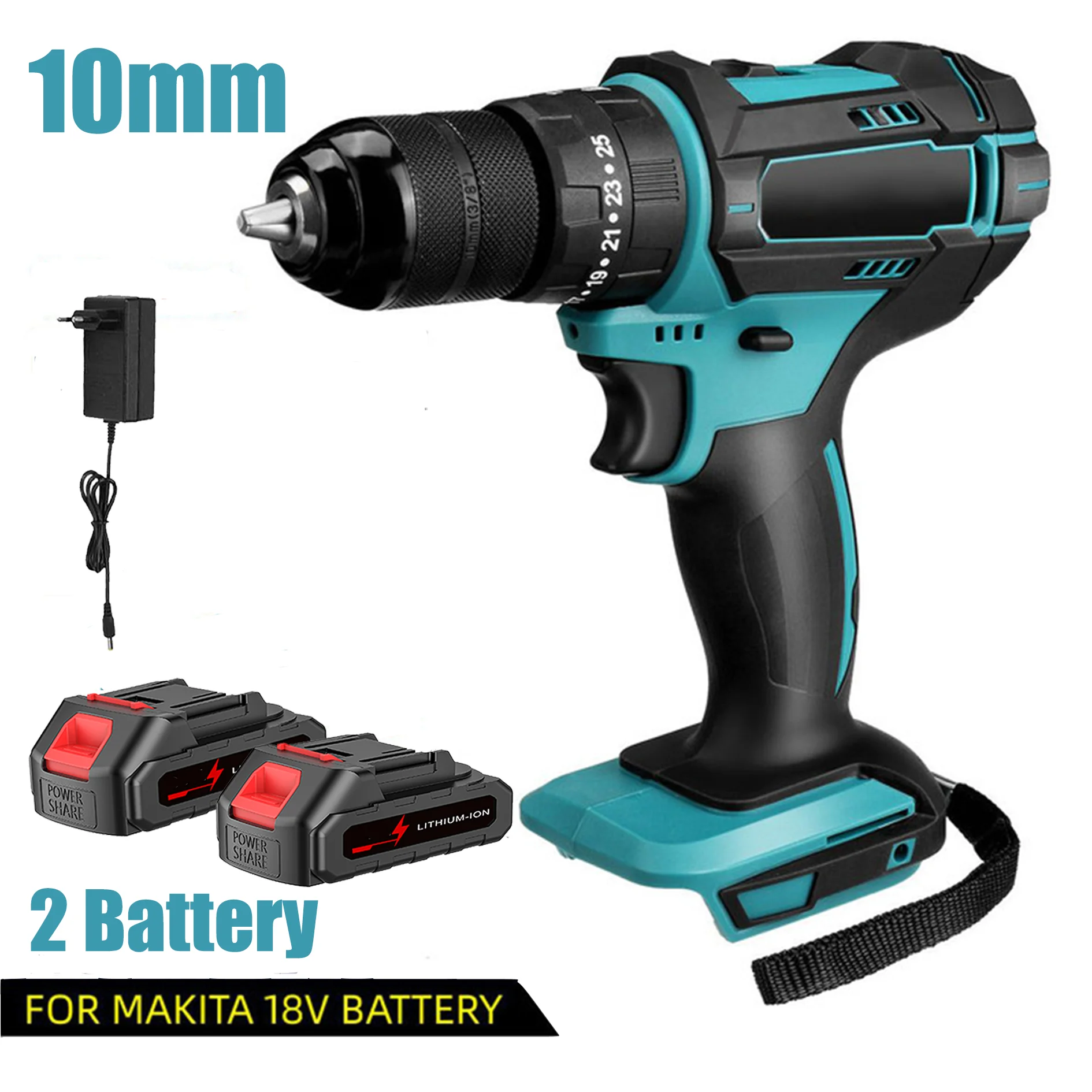 3-in-1 520N. M Torque Elektrischer Schlagbohrer 4000 U/min 10mm Bohrfutter Flachbohrer Hammer Elektroschrauber Geeignet für Makita 18V Akku – Detail 8
