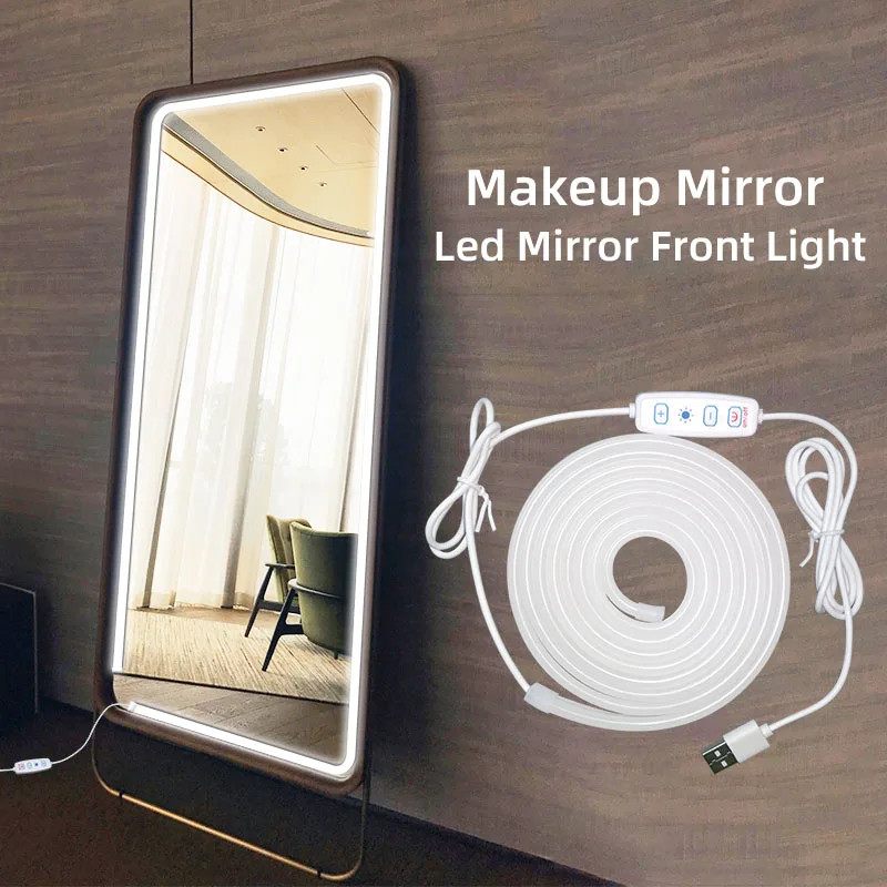 Tira de luz de relleno frontal LED USB, brillo ajustable, tira de luz de neón flexible, adecuada para luz de relleno en espejos de maquillaje.