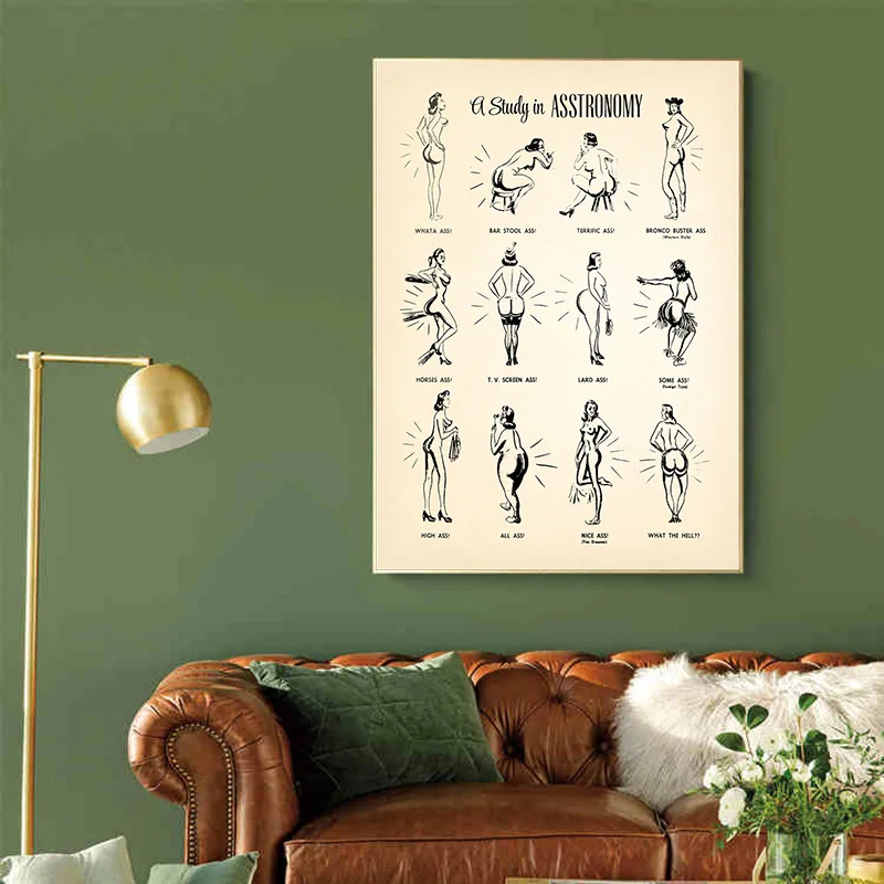 Funny A Study In ASStronomy Butt Shapes Print Poster Canvas Painting Vintage Ass Diagram Wall Art For Bathroom Home Decor