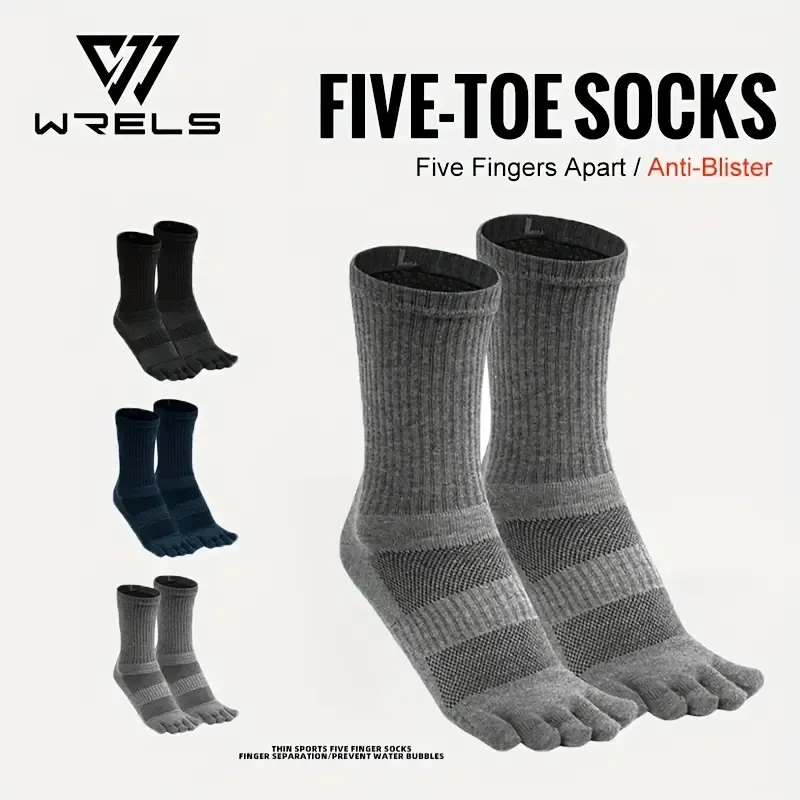  WRELS 1/2/3 Pairs Toe Socks Cotton Athletic Running Five Finger Socks Cushion Socks Sweat-Absorbing Breathable 5 Finger Socks 