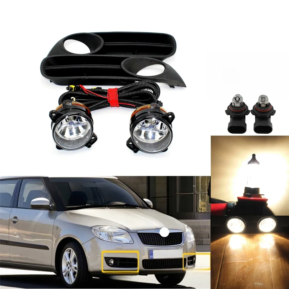 Dla Skoda Fabia MK2 2007 2008 2009 2010 Roomster 2006 2007 2008 2009 2010 przednie światło przeciwmgielne światła przeciwmgielne + pokrywa + uprząż montaż — zdjęcie 2