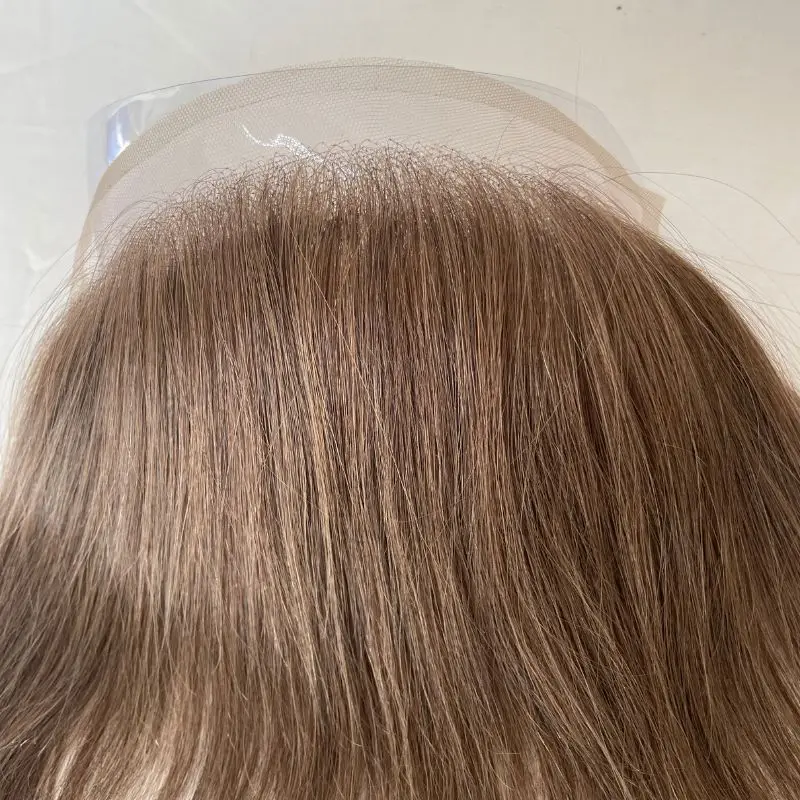 Pwigs-peluca transparente HD Invisible para hombre, peluquín Frontal de encaje francés, peluquín marrón, 4 #