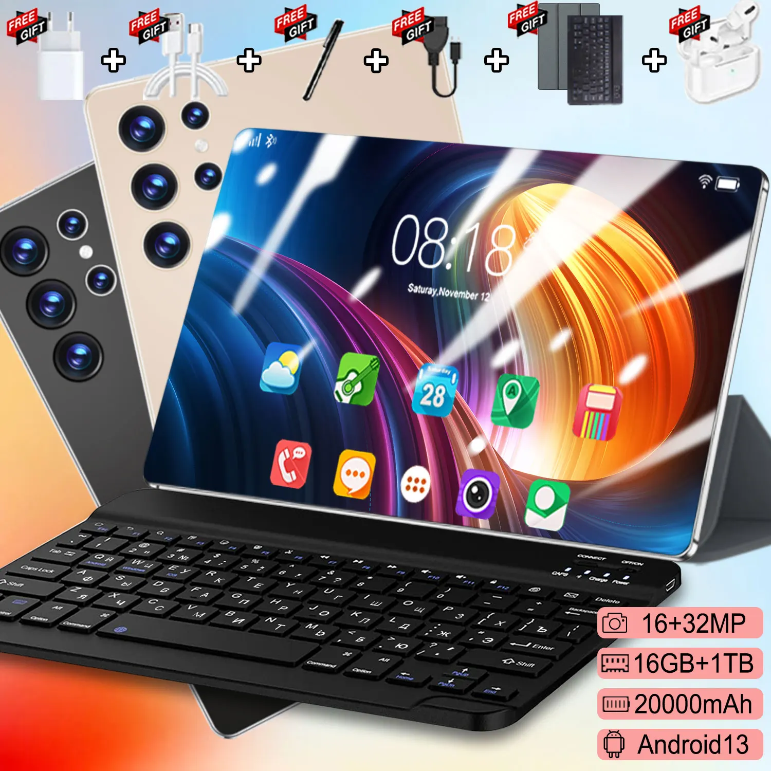 Nowy 10,36-calowy tablet HD 4K 16GB+1TB 20000mAh 14-rdzeniowy z podwójną kartą SIM 5G Android 13.0 16MP 32MP, telefon z Androidem, połączenia, sieć WIFI, Bluetooth, tablet PC w super cenie