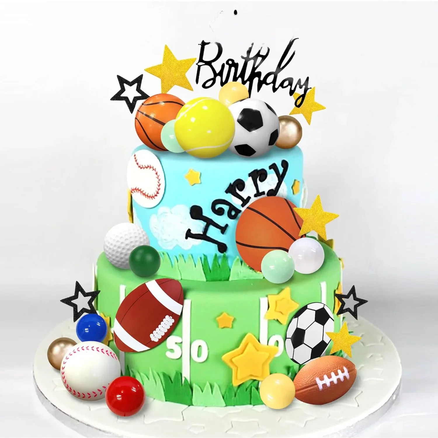 Décoration de gâteau de sport pour garçons et hommes, football, baseball, basket-ball, tennis, golf, thème sportif, 37 pièces