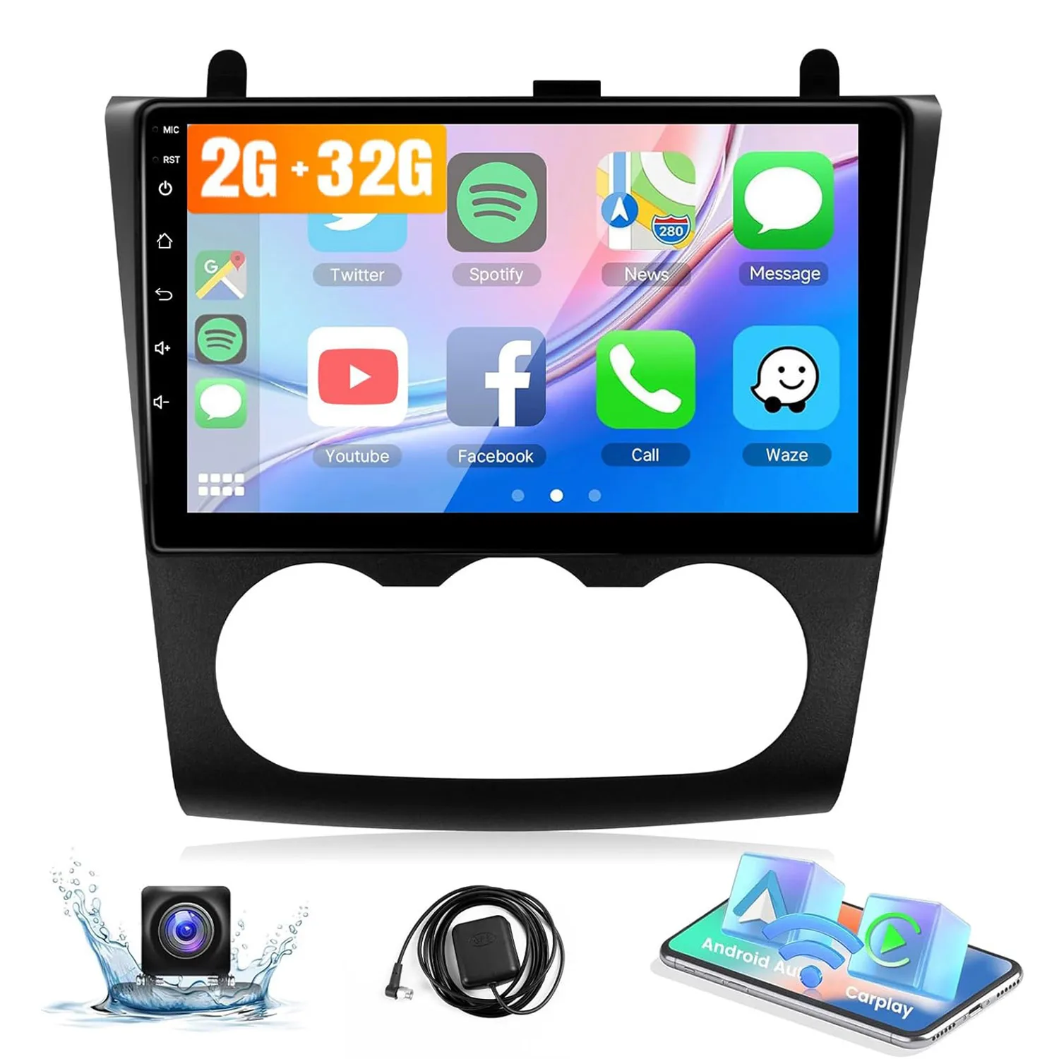 

9 Inch Wireless Car Stereo for Nissan Altima 2008-2012 Manual A/C HD Touchscreen Car Radio with Backup Camera GPS WIFI FM 2G+32G