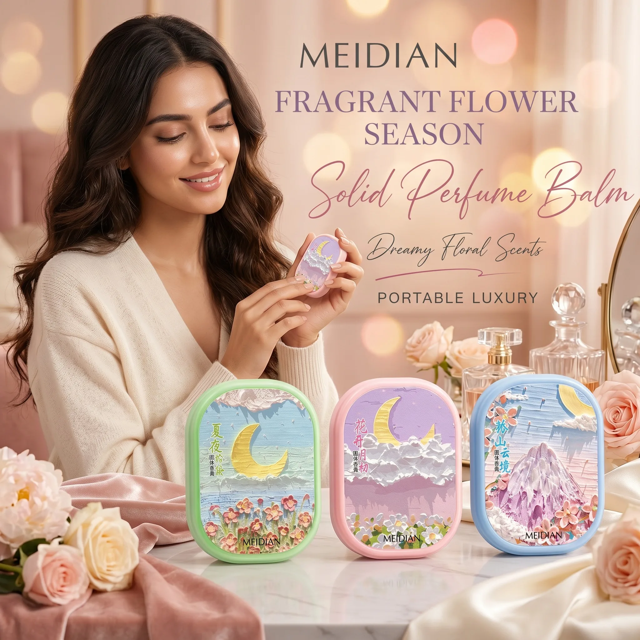 

Fresh Fragrance Flower Season Solid Balm Set Long-Lasting Natural Floral Fragrance Compact and Portable Suitable for Daily Use