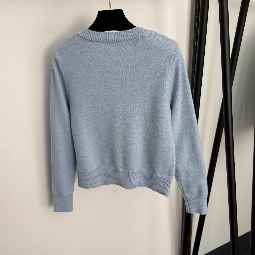 

New Sequined Bow Decorated Round Neck Long Sleeve Knitted Cardigan