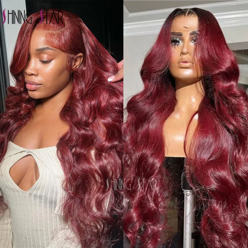 

13x4 HD Lace Front Human Hair Wig Body Wave Red Colored Wigs Brazilian 99J Burgundy Color Lace Frontal Wigs Clearance For Women