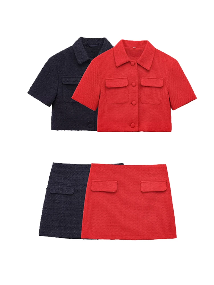 

KUCLUT Women Fashion 2 Piece Set Solid Single Breasted Jackets & Vintage Side Zipper Mini Skirt Female Chic Lady Skirts Set
