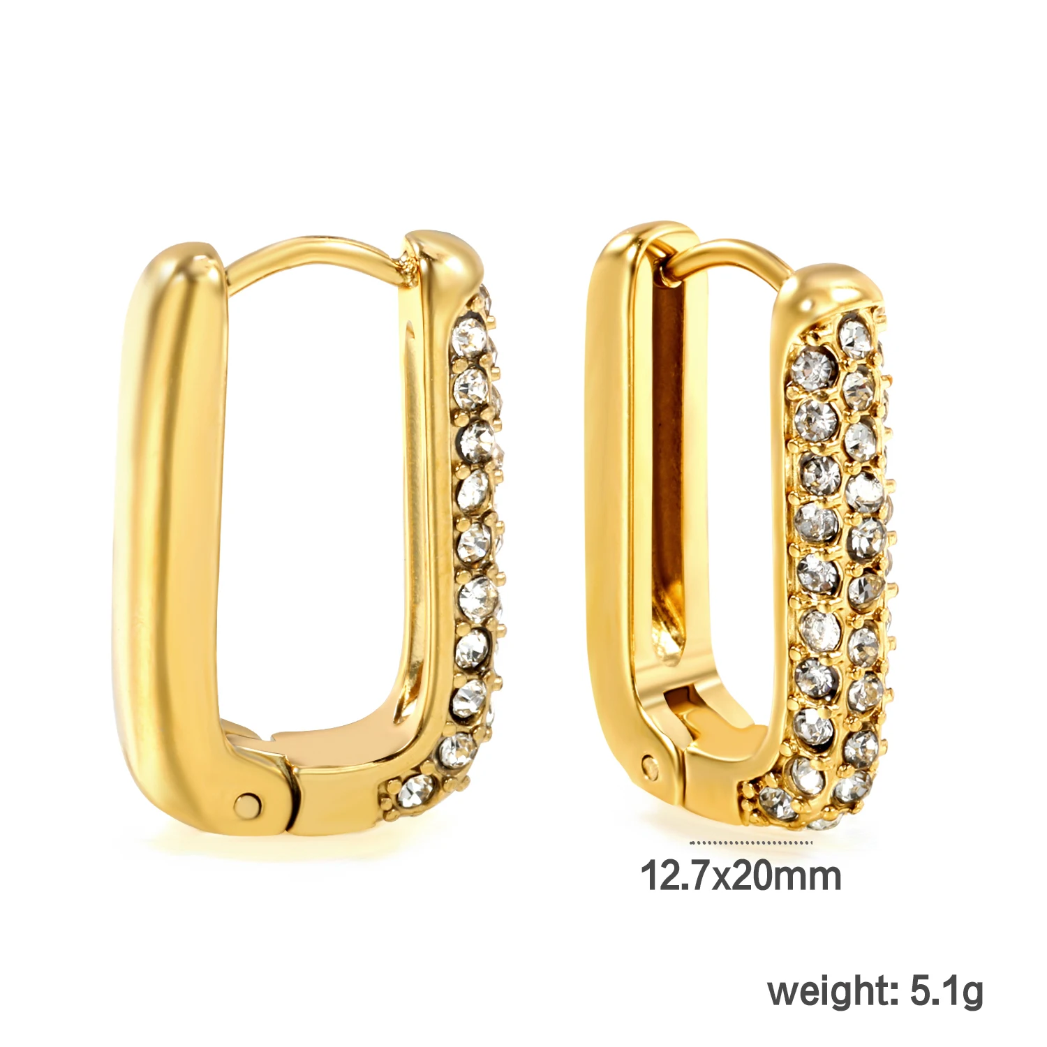 LUXUKISSKIDS Chunky Hoop Earrings Stainless Steel 18K Gold Plated Elegant Shiny Zirconia C Shape Thick Round aros Jewelry Female