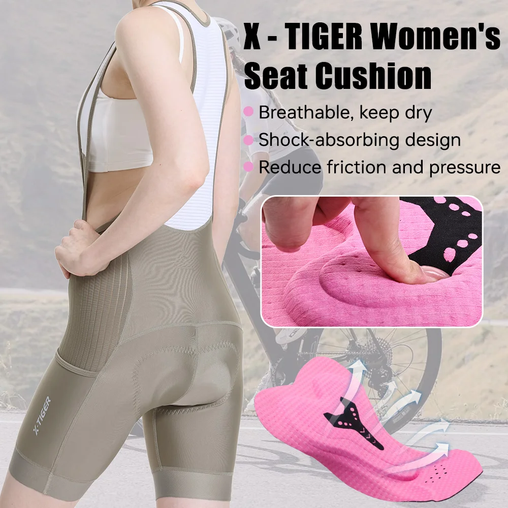 X-TIGER Women's Cycling Bib Shorts UV Protection 5D Thick Padded Mountain Road Bike Shorts Summer Cycling Tights